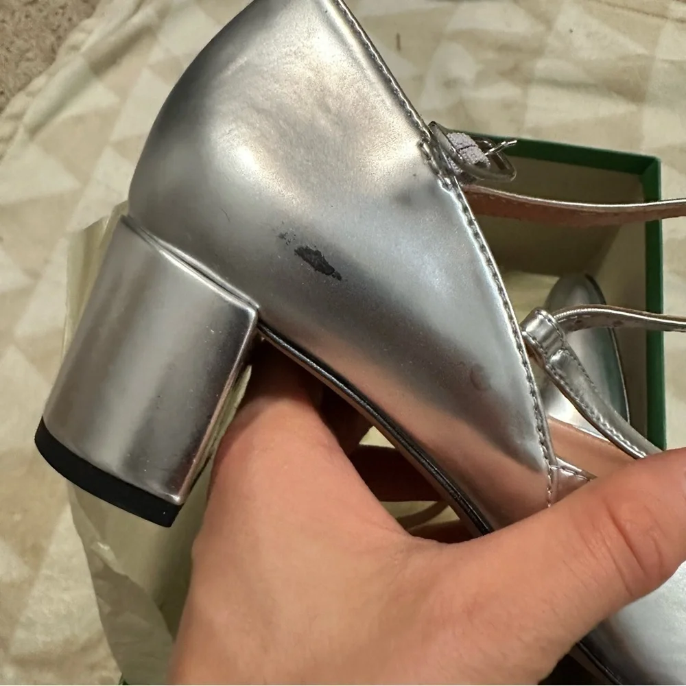 J crew silver mirror Millie T-strap heels in metallic leather